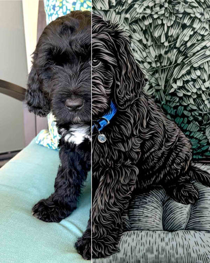 B&W Drawing Style Custom Pet Portrait